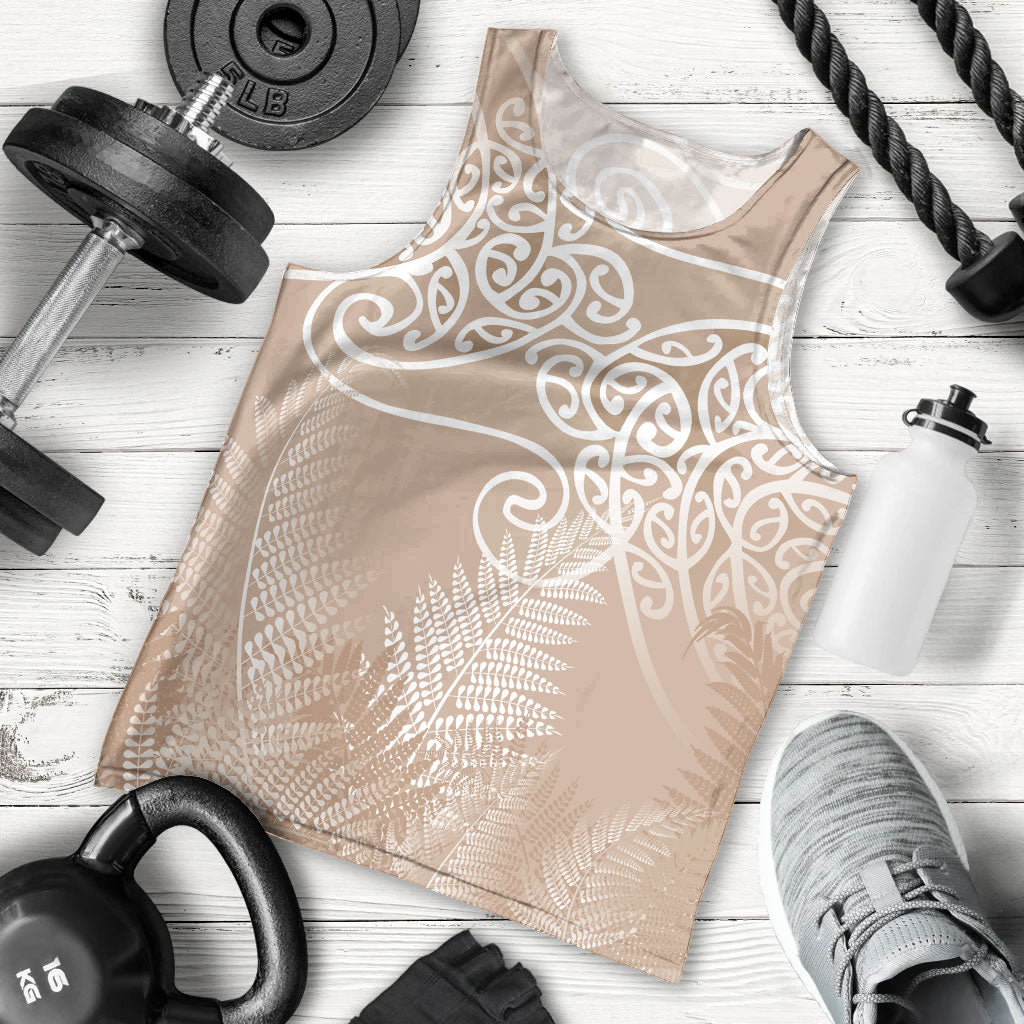 Aotearoa Maori Koru Curves Men Tank Top Silver Ferns - Mocha