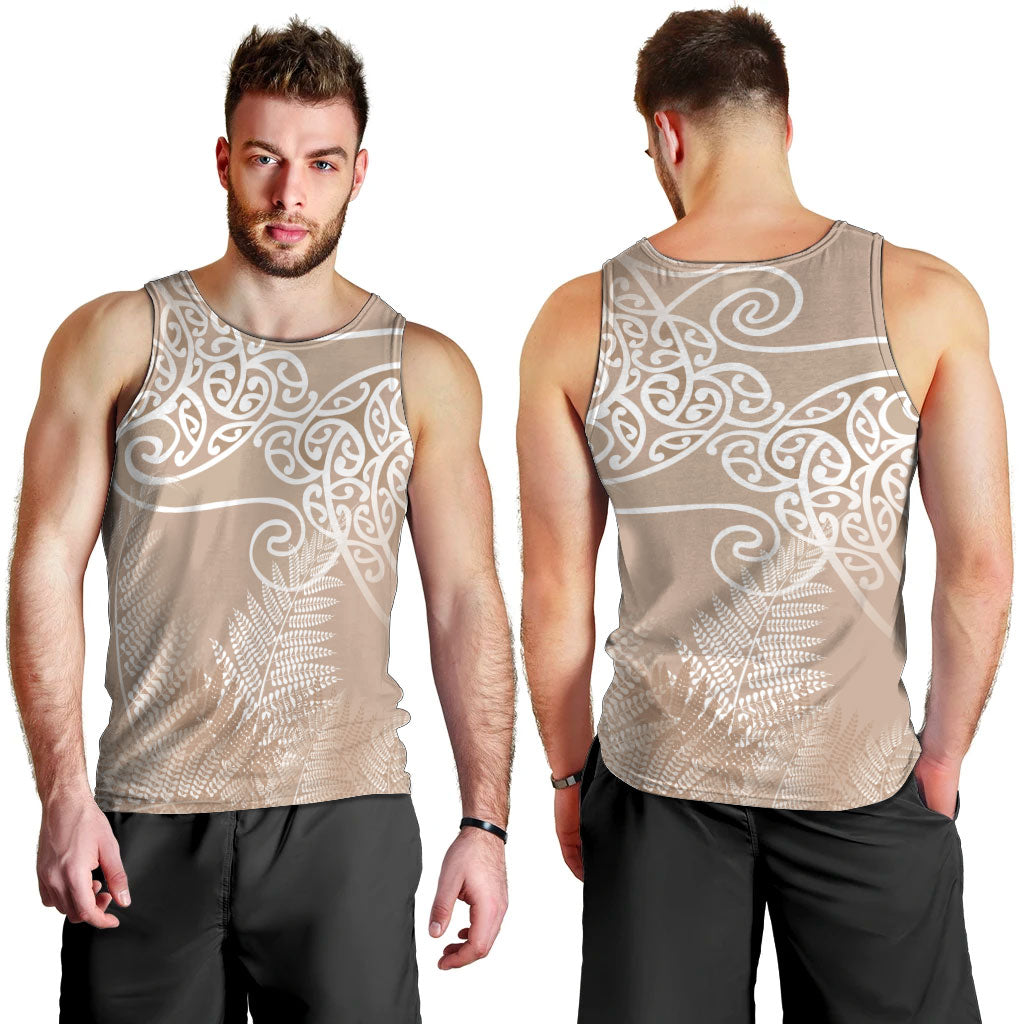 Aotearoa Maori Koru Curves Men Tank Top Silver Ferns - Mocha