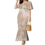 Aotearoa Maori Koru Curves Mermaid Dress Silver Ferns - Mocha
