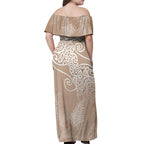 Aotearoa Maori Koru Curves Off Shoulder Maxi Dress Silver Ferns - Mocha