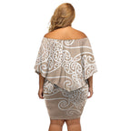 Aotearoa Maori Koru Curves Off Shoulder Short Dress Silver Ferns - Mocha