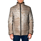 Aotearoa Maori Koru Curves Padded Jacket Silver Ferns - Mocha