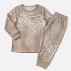 Aotearoa Maori Koru Curves Christmas Pajama Set Silver Ferns - Mocha