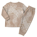 Aotearoa Maori Koru Curves Christmas Pajama Set Silver Ferns - Mocha