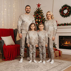 Aotearoa Maori Koru Curves Christmas Pajama Set Silver Ferns - Mocha