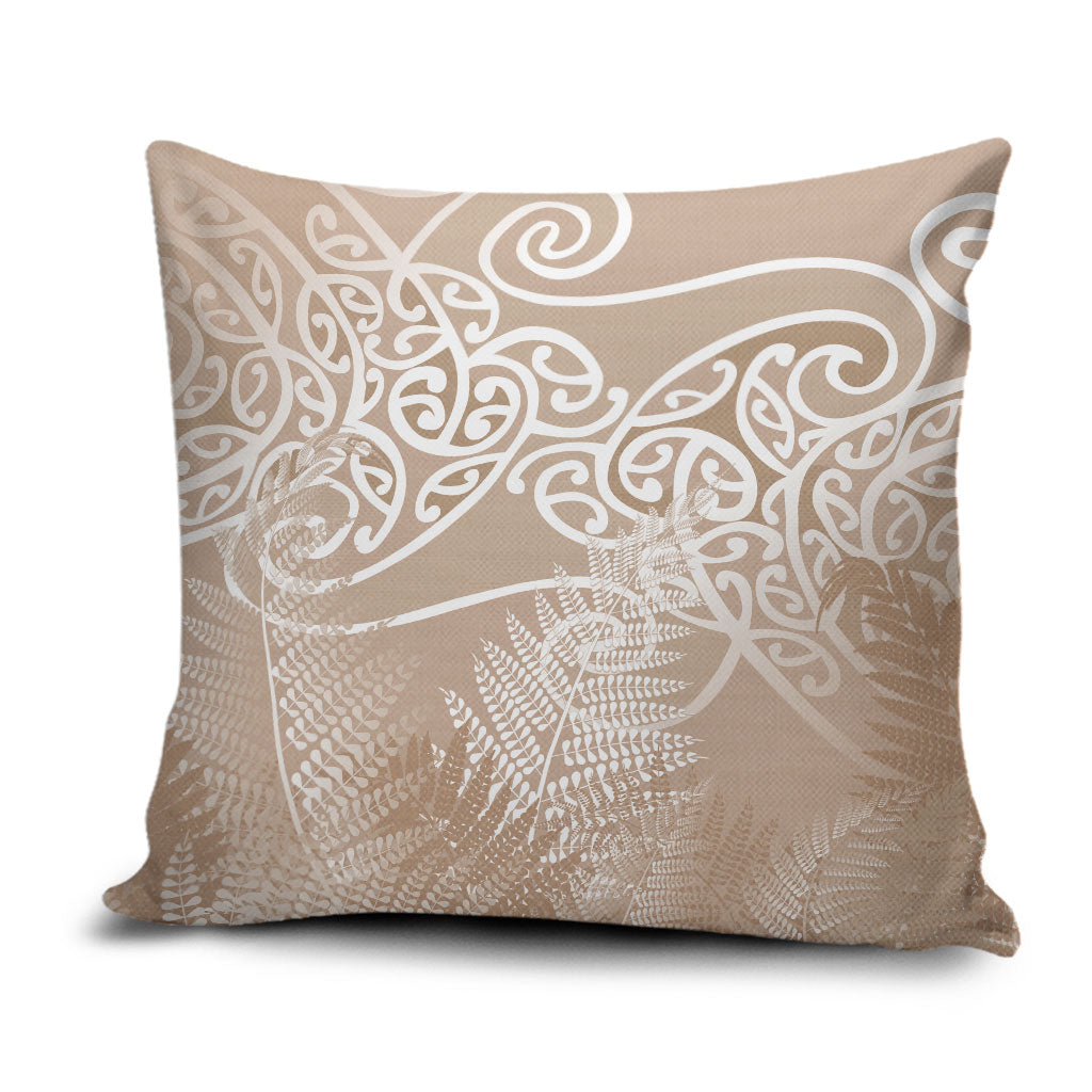 Aotearoa Maori Koru Curves Pillow Cover Silver Ferns - Mocha