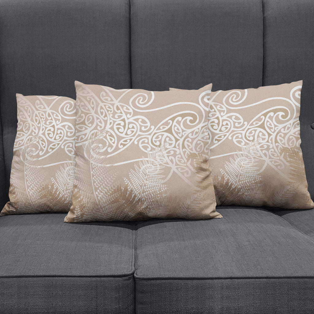 Aotearoa Maori Koru Curves Pillow Cover Silver Ferns - Mocha