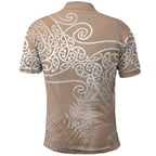 Aotearoa Maori Koru Curves Polo Shirt Silver Ferns - Mocha