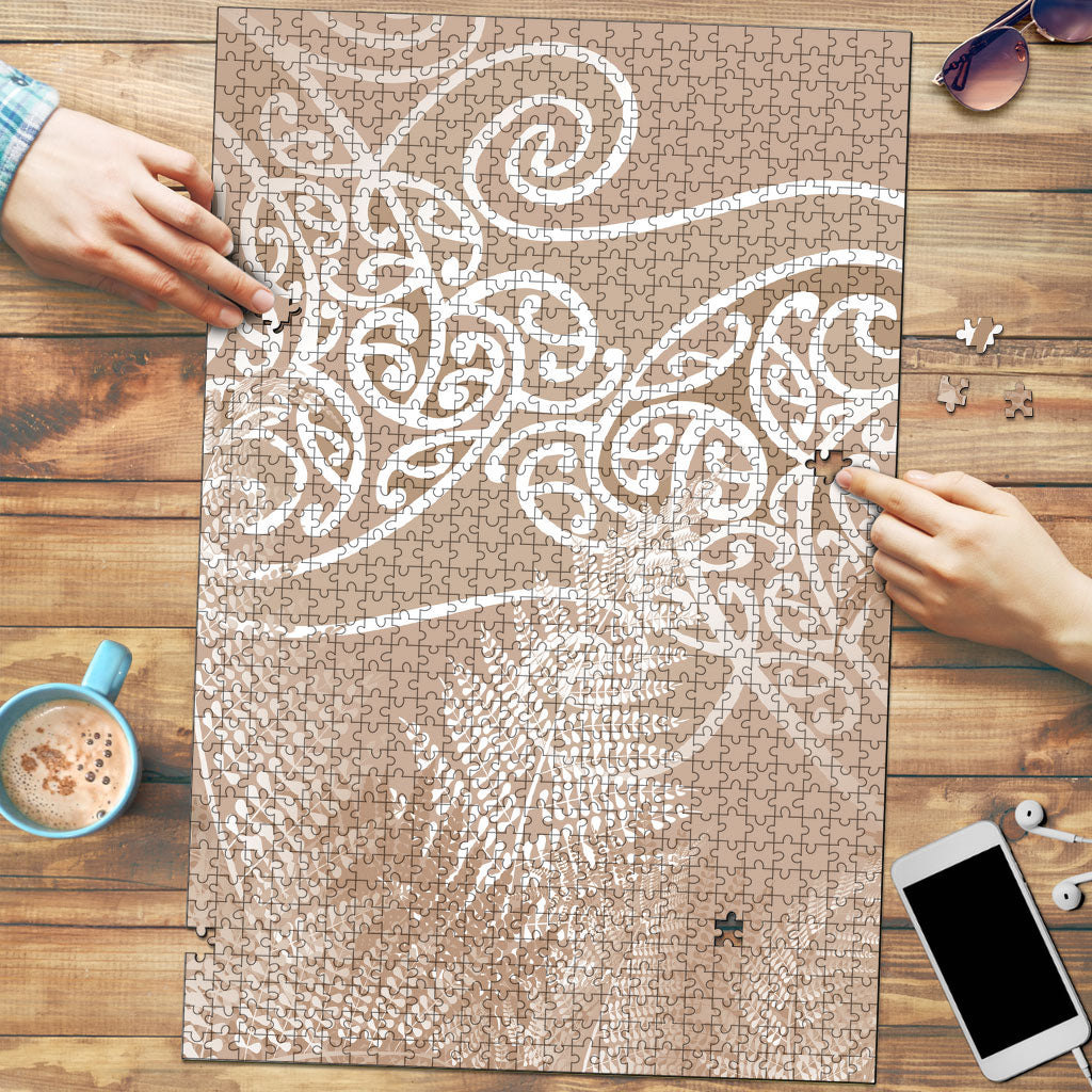 Aotearoa Maori Koru Curves Puzzle Silver Ferns - Mocha