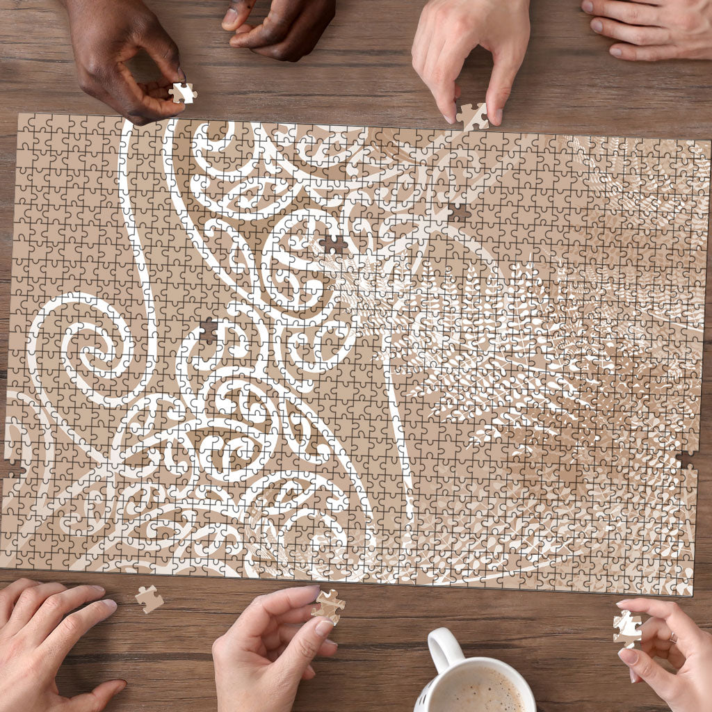 Aotearoa Maori Koru Curves Puzzle Silver Ferns - Mocha