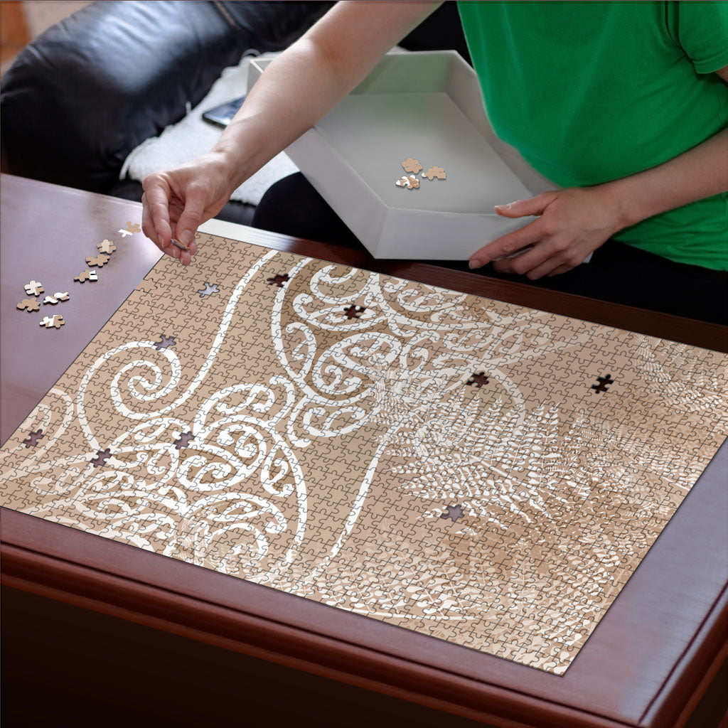 Aotearoa Maori Koru Curves Puzzle Silver Ferns - Mocha