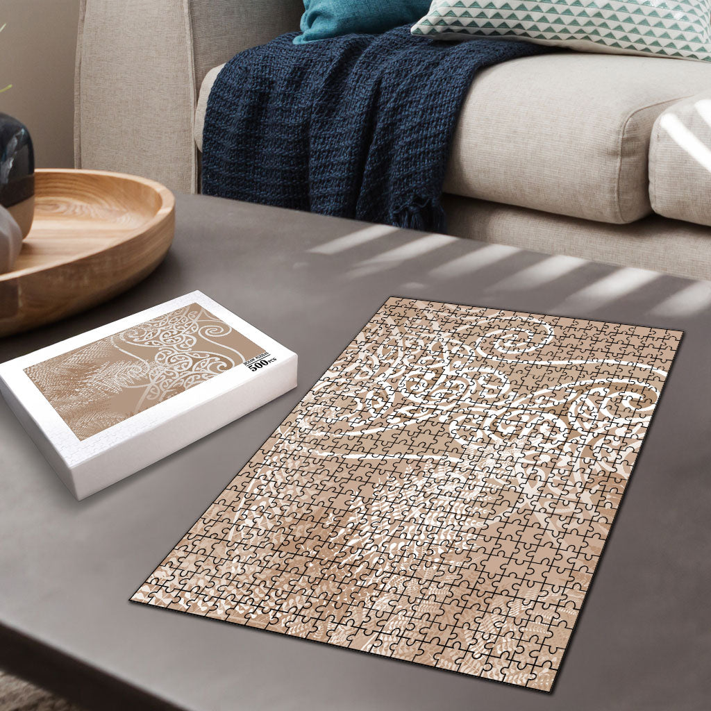 Aotearoa Maori Koru Curves Puzzle Silver Ferns - Mocha