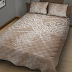 Aotearoa Maori Koru Curves Quilt Bed Set Silver Ferns - Mocha