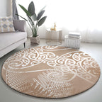 Aotearoa Maori Koru Curves Round Carpet Silver Ferns - Mocha