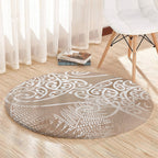 Aotearoa Maori Koru Curves Round Carpet Silver Ferns - Mocha