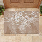 Aotearoa Maori Koru Curves Rubber Doormat Silver Ferns - Mocha