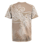 Aotearoa Maori Koru Curves Rugby Jersey Silver Ferns - Mocha