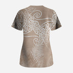 Aotearoa Maori Koru Curves Scrub Top Silver Ferns - Mocha