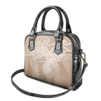 Aotearoa Maori Koru Curves Shoulder Handbag Silver Ferns - Mocha