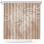 Aotearoa Maori Koru Curves Shower Curtain Silver Ferns - Mocha