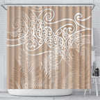 Aotearoa Maori Koru Curves Shower Curtain Silver Ferns - Mocha