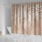 Aotearoa Maori Koru Curves Shower Curtain Silver Ferns - Mocha