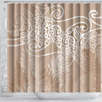 Aotearoa Maori Koru Curves Shower Curtain Silver Ferns - Mocha