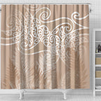 Aotearoa Maori Koru Curves Shower Curtain Silver Ferns - Mocha