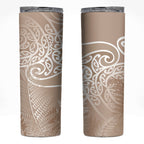Aotearoa Maori Koru Curves Skinny Tumbler Silver Ferns - Mocha