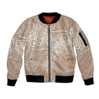 Aotearoa Maori Koru Curves Sleeve Zip Bomber Jacket Silver Ferns - Mocha