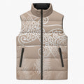 Aotearoa Maori Koru Curves Sleeveless Puffer Jacket Silver Ferns - Mocha