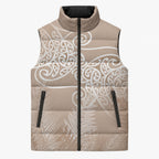Aotearoa Maori Koru Curves Sleeveless Puffer Jacket Silver Ferns - Mocha