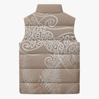 Aotearoa Maori Koru Curves Sleeveless Puffer Jacket Silver Ferns - Mocha