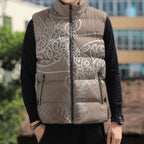 Aotearoa Maori Koru Curves Sleeveless Puffer Jacket Silver Ferns - Mocha