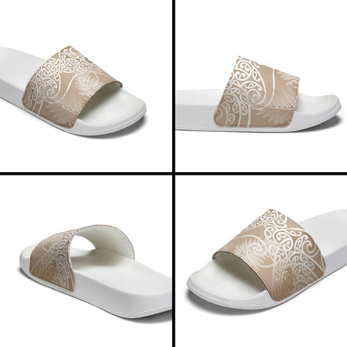 Aotearoa Maori Koru Curves Slide Sandals Silver Ferns - Mocha
