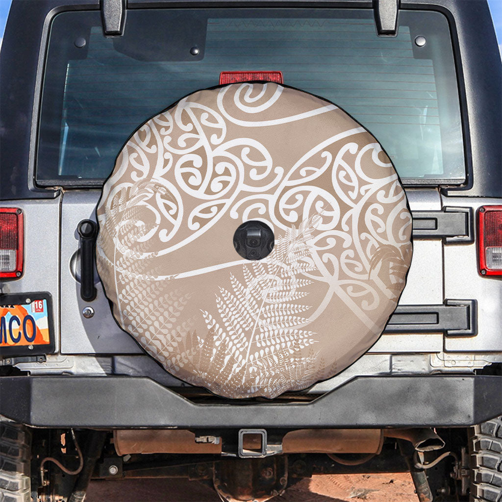 Aotearoa Maori Koru Curves Spare Tire Cover Silver Ferns - Mocha