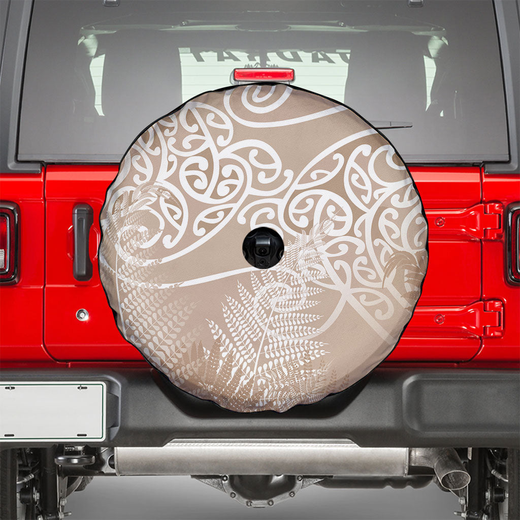 Aotearoa Maori Koru Curves Spare Tire Cover Silver Ferns - Mocha