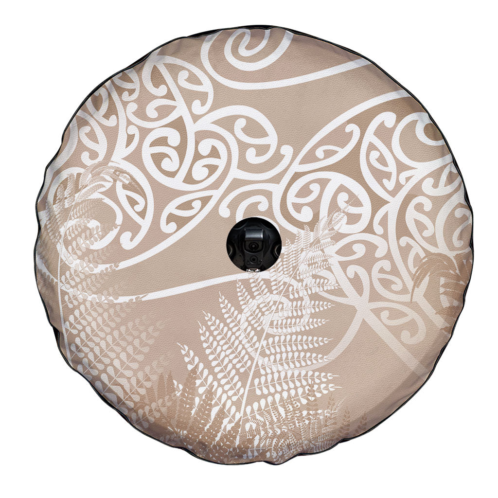 Aotearoa Maori Koru Curves Spare Tire Cover Silver Ferns - Mocha
