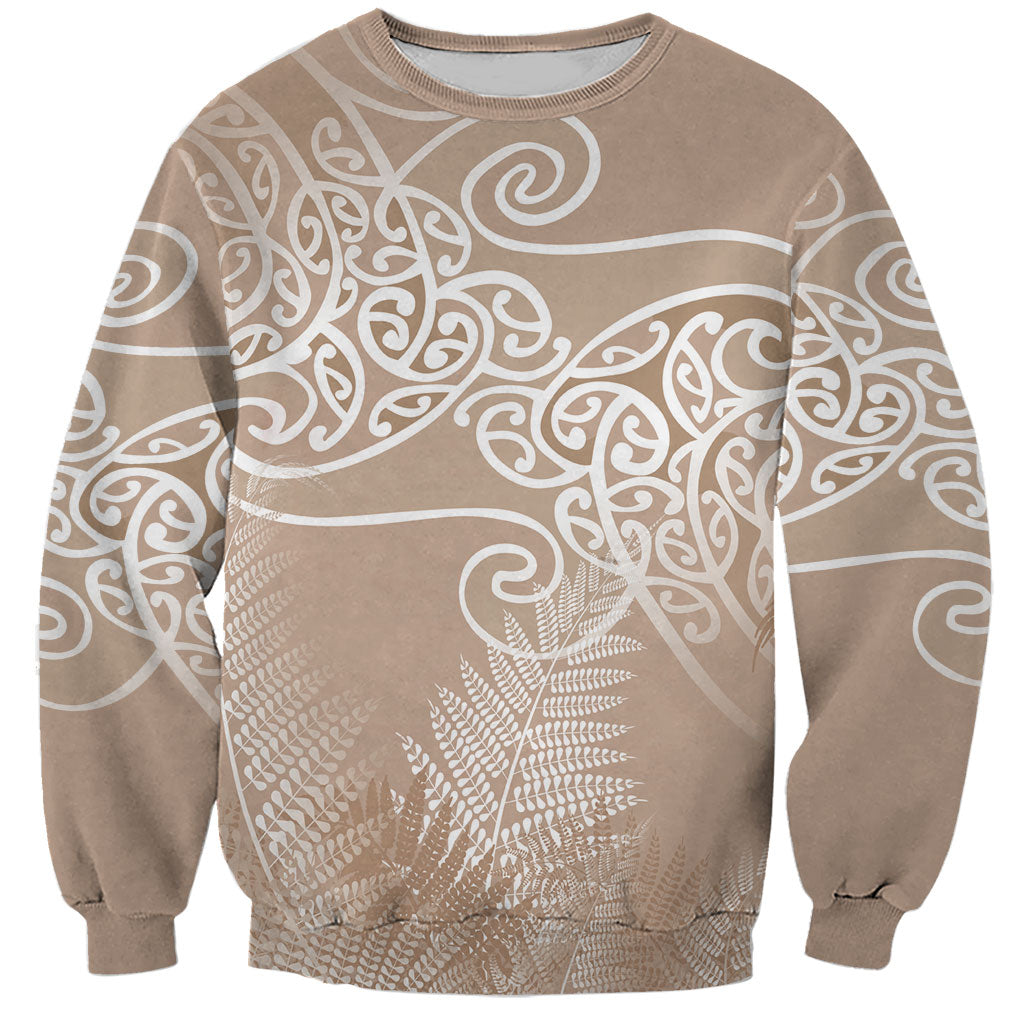 Aotearoa Maori Koru Curves Sweatshirt Silver Ferns - Mocha