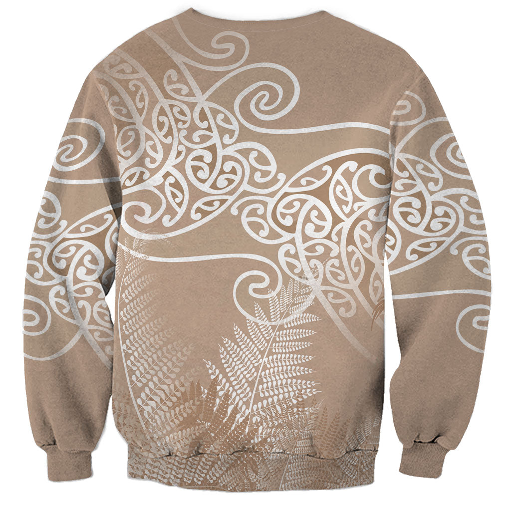 Aotearoa Maori Koru Curves Sweatshirt Silver Ferns - Mocha