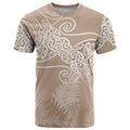 Aotearoa Maori Koru Curves T Shirt Silver Ferns - Mocha