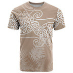 Aotearoa Maori Koru Curves T Shirt Silver Ferns - Mocha