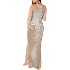 Aotearoa Maori Koru Curves Tank Maxi Dress Silver Ferns - Mocha