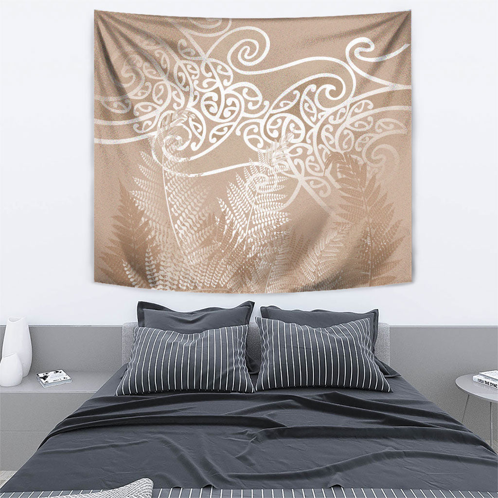 Aotearoa Maori Koru Curves Tapestry Silver Ferns - Mocha