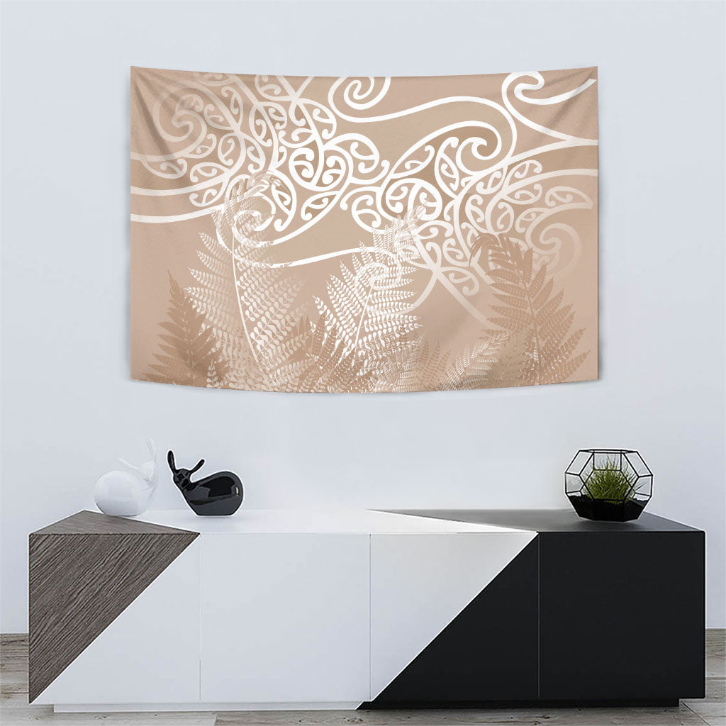 Aotearoa Maori Koru Curves Tapestry Silver Ferns - Mocha