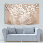 Aotearoa Maori Koru Curves Tapestry Silver Ferns - Mocha