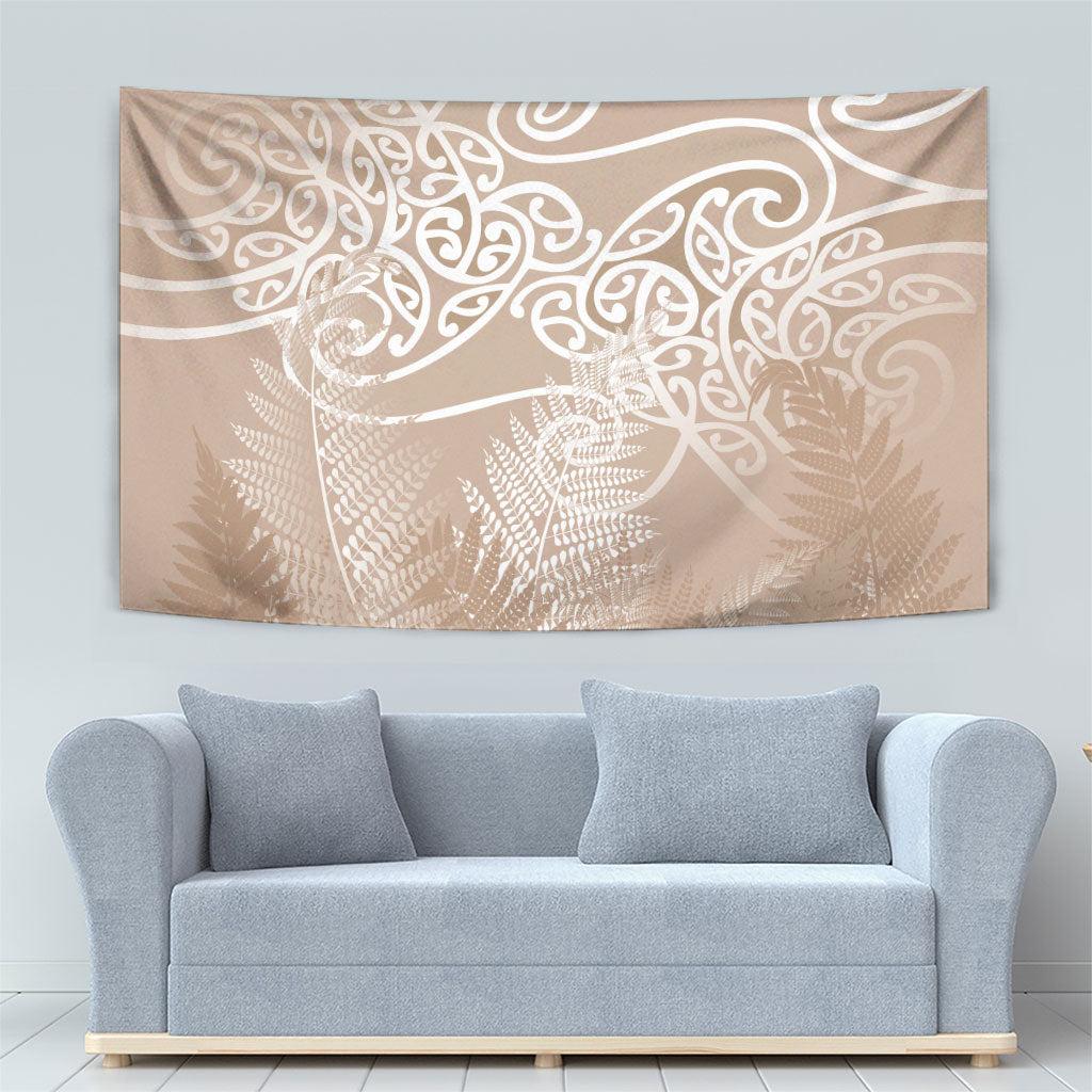 Aotearoa Maori Koru Curves Tapestry Silver Ferns - Mocha