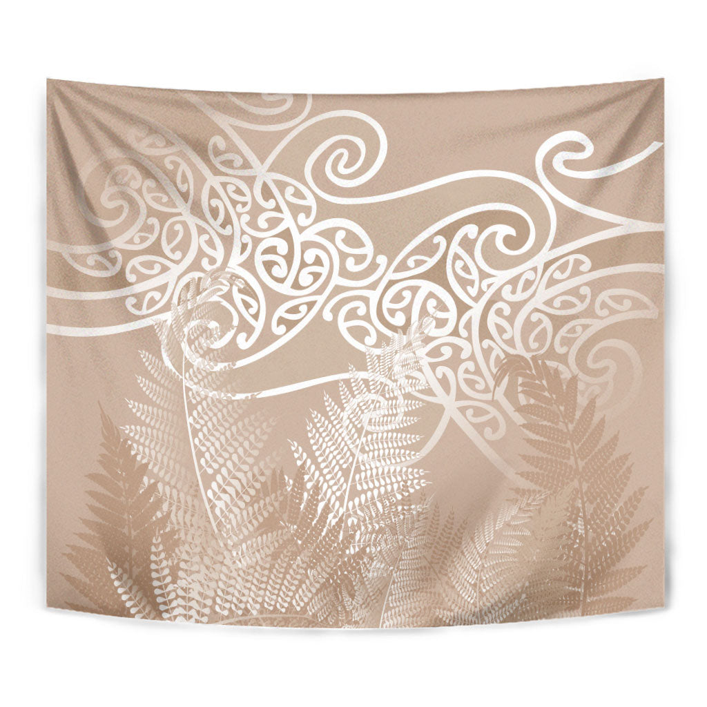 Aotearoa Maori Koru Curves Tapestry Silver Ferns - Mocha