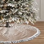 Aotearoa Maori Koru Curves Tree Skirt Silver Ferns - Mocha
