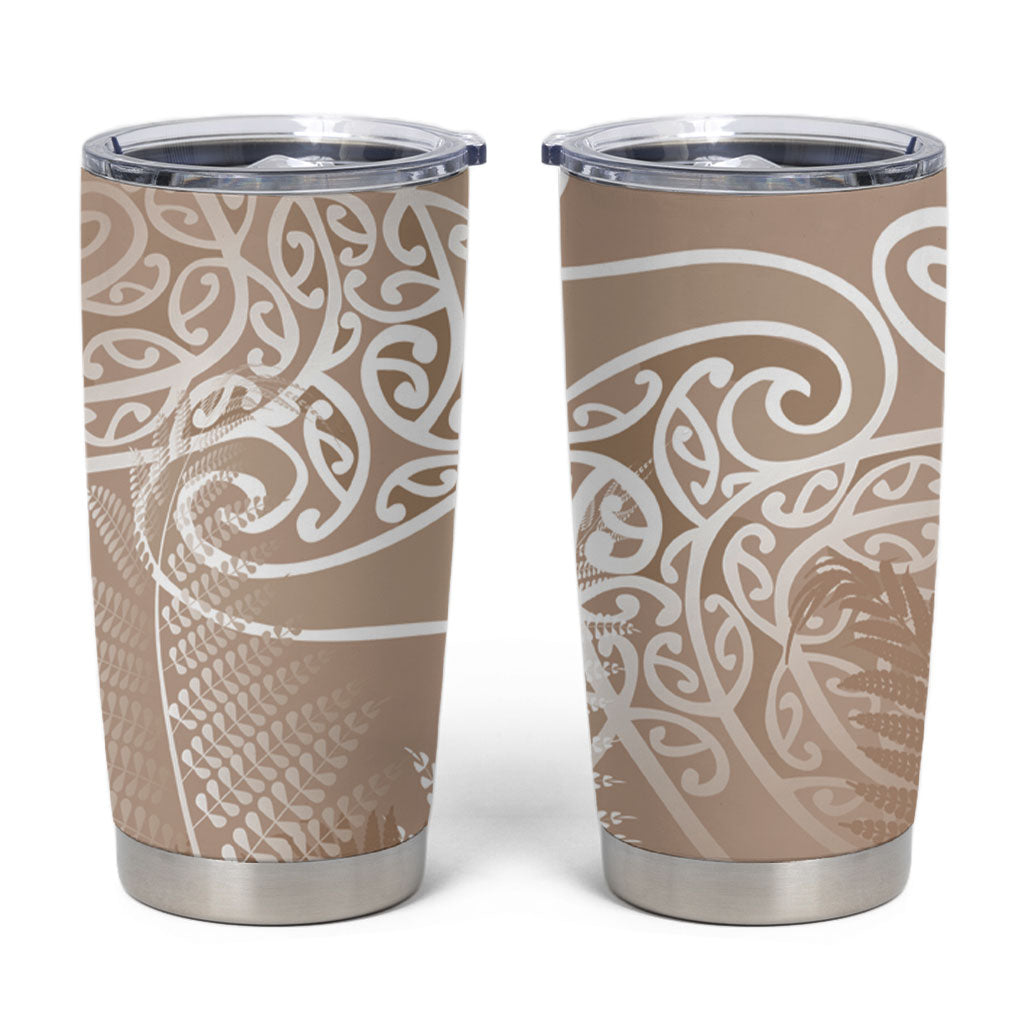 Aotearoa Maori Koru Curves Tumbler Cup Silver Ferns - Mocha